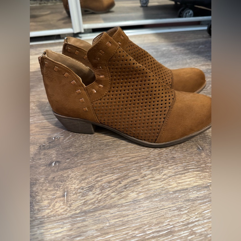 Brown Ankle Boots with Perforated Design